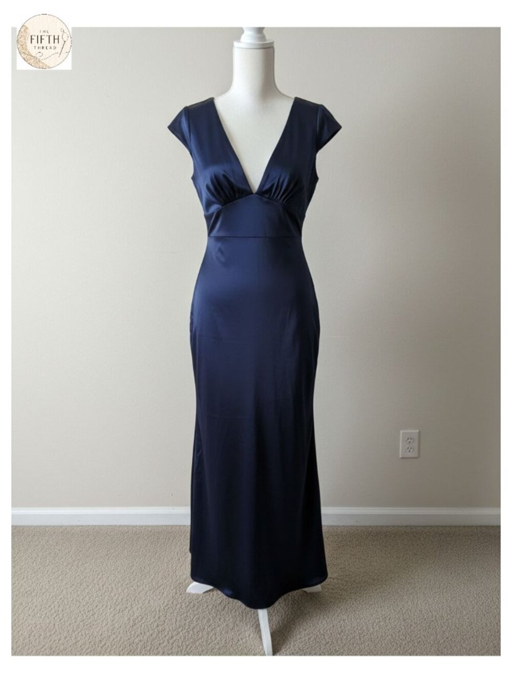 Satin V Neck Cap Sleeve Midi Dress Twisted Back Cutout Ruched